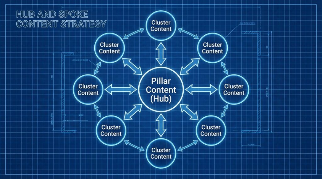 필러 콘텐츠와 클러스터 콘텐츠 내부 링크 연결 구조도