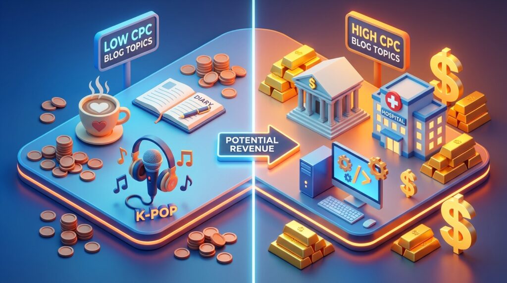 애드센스 고단가 주제와 저단가 주제 비교 일상 대 전문정보