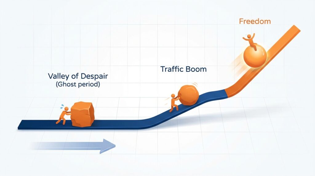 블로그 수익 성장의 J커브와 마의 구간 돌파 로드맵 그래프