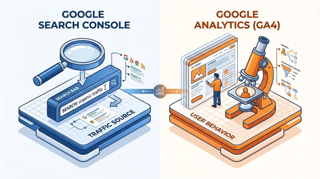 구글 서치 콘솔(검색 유입)과 구글 애널리틱스(사용자 행동)의 차이점 비교