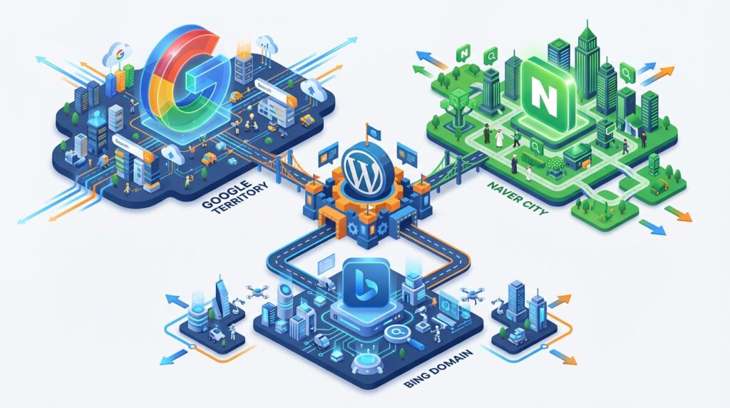 워드프레스 블로그가 구글, 네이버, 빙 검색엔진으로 영역을 확장하는 3D 지도