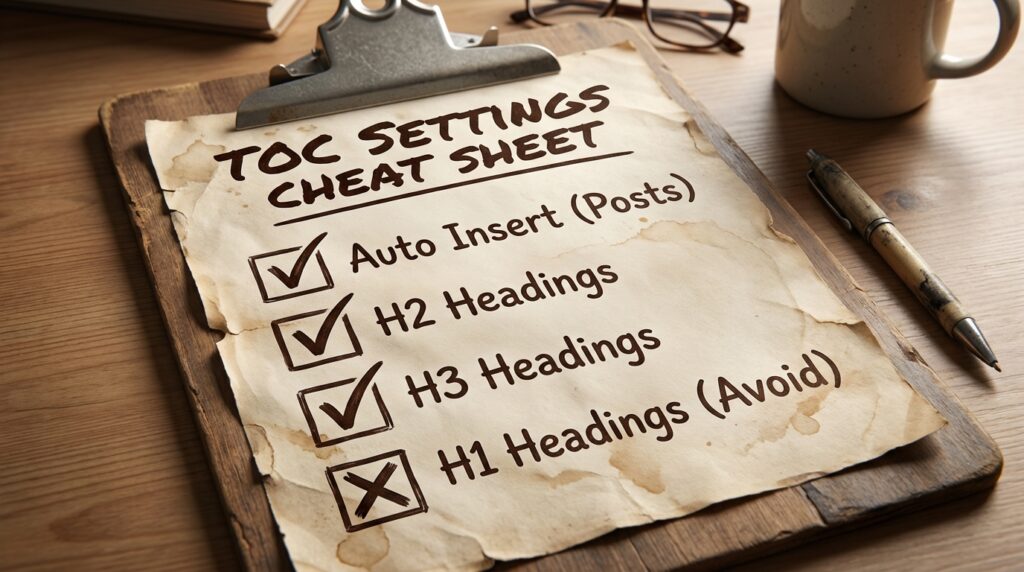 자동 목차 플러그인 필수 설정값 체크리스트 H1 제외 설정
